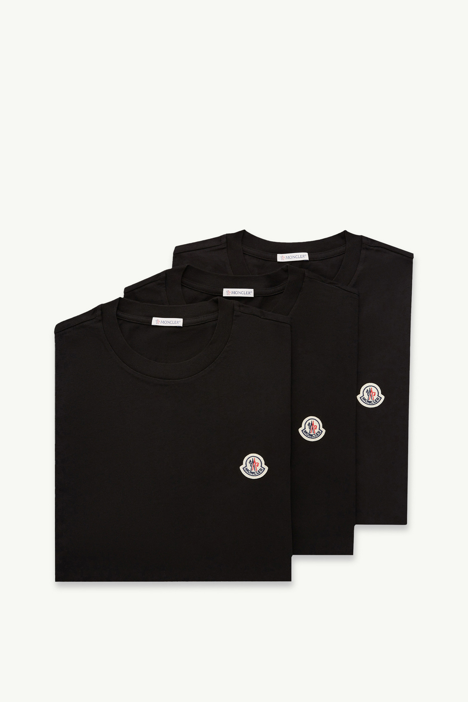 Logo Patch Cotton T-Shirt (Pack of Three) Men Black Moncler 2